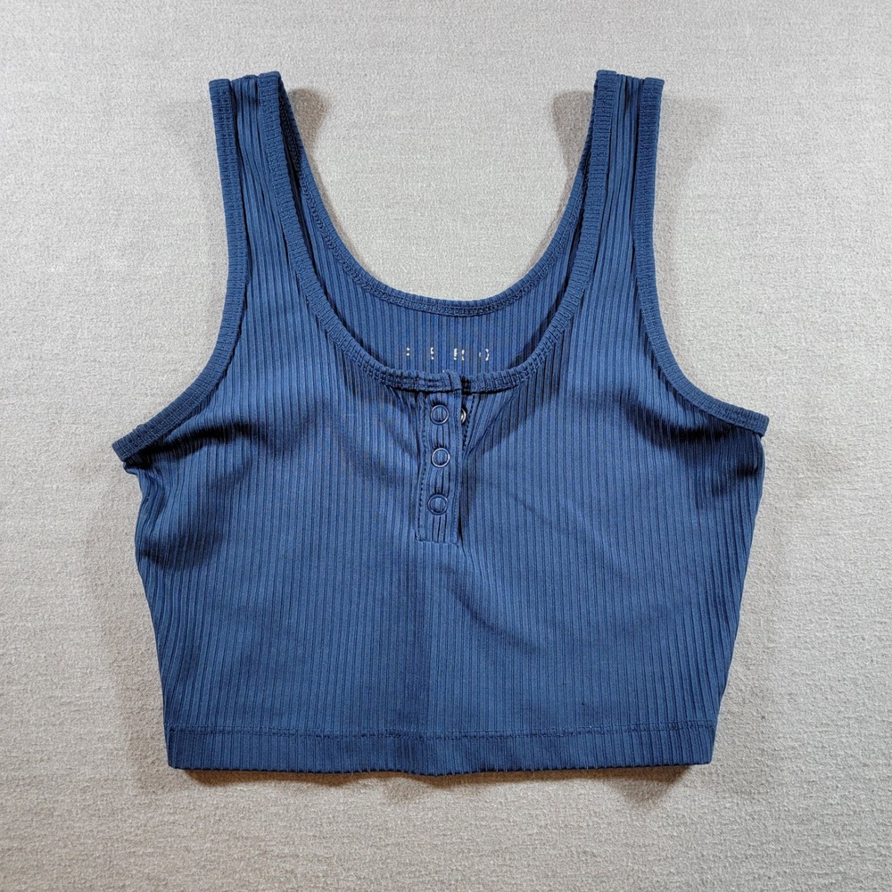 Aeropostale Henley Crop Tank Top Women XS Blue Excellent Ribbed Knit Sleeveless